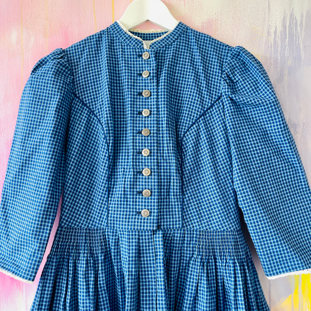 Vintage Trachten-Kleid blau, Grösse 38